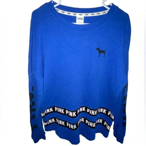 Pink Victoria's Secret Royal Blue Crewneck Sweatshirt Women's Size Small Preppy - Picture 1 of 10